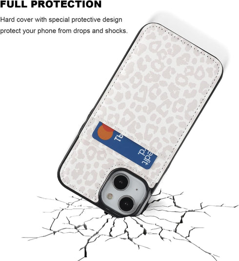 Vaburs Compatible with iPhone 13 and iPhone 14 Case Wallet with Credit Card Holder, White Leopard Cheetah Pattern Flip Premium PU Leather Magnetic...
