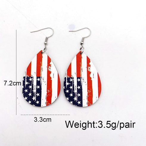 American Patriotic Wood Earrings Set American Flag Red White and Blue Heart Teardrop Earrings for Women 4th of July Independence Memorial Day Dang...