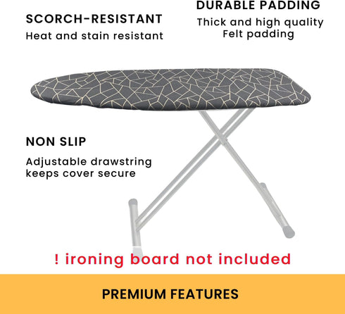 Ironing Board and Cover Drawstring Tightening with Thick Felt Padding Scorch Resistant Easy Fit Heavy Reflective Duty Adjustable 3 Layer Standart ...