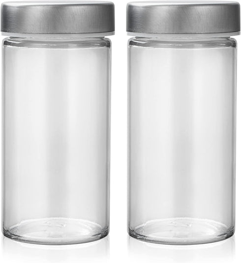 2 Pcs Glass Spice Jars/Bottles - 3oz Empty Round Spice Containers with Airtight Metal Caps with Shaker Lids (2, clear)...