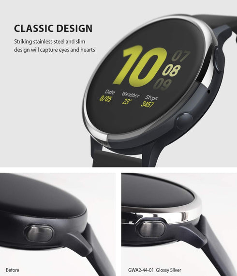 Ringke Bezel Styling Cover for Galaxy Watch Active 2 (44mm Only) Case Bezel Ring Adhesive Accessory - Glossy Silver (GW-A2-44-01)...