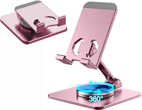 360° Rotatable Cell Phone Stand for Desk, Foldable and Adjustable Aluminum Metal Phone Holder, Compatible with iPhone 14/14 Plus/14 Pro/14 and Oth...