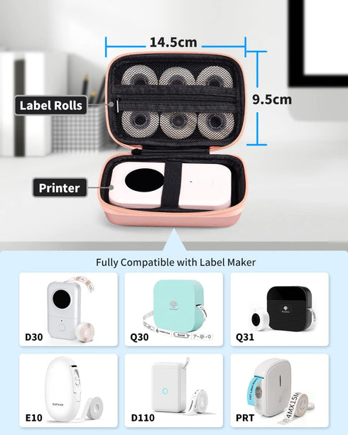 Memoking T02 Hard Storage Case - Compatible with Phomemo D30, SUPVAN E10, NIIMBOT D11, JADENS D110 and More, with Zipper Mesh Pocket, Waterproof D...