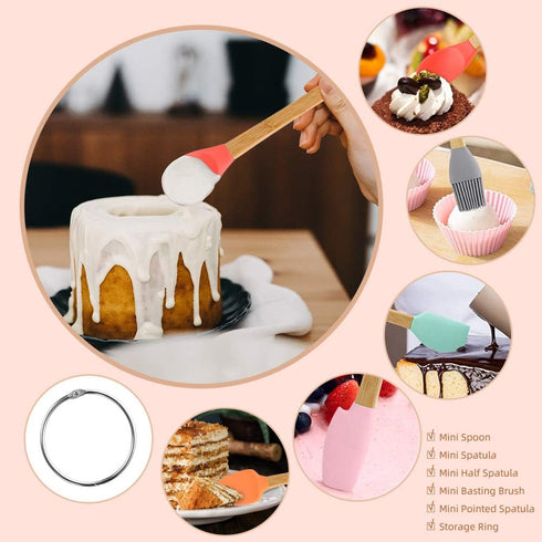 5 Piece Silicone Spatula,Mini Rubber Spatula Wooden Handle,Heat Resistant Silicone Spatula Set,Kitchen Utensils Non-Stick For Baking,Cooking And M...