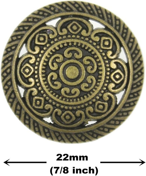 Bezelry 12 Pieces Lacework Pattern Metal Shank Buttons. 22mm (7/8 inch) (Antique Brass)...