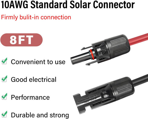 10 AWG Solar Extension Cable 8FT Black + 8FT Red, Ultra Solar Panel Wire Male to Female Tinned Copper Wire for Solar Panel, Automotive, RV, Boat, ...