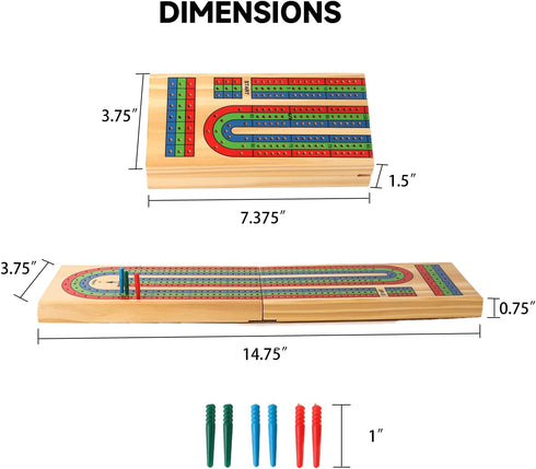 GSE Wooden Folding 3-Track Color Coded Travel Cribbage Board with 6 Plastic Pegs, Wooden Travel Portable Cribbage Board Game Set...