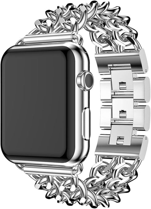 Compatible Apple Watch Band for Woman Man 45mm 49mm 42mm 44mm, Stainless Steel Cowboy Style for iWatch Series 10 9 8 7 6 5 4 3 2 se (Silver)...