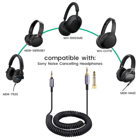 weishan WH-1000XM5 Cable Coiled Aux Cord Replacement for Sony WH-CH720N, WH-CH710N, MDR-950BT, 1AM2, 7520 Noise Canceling Headphones, 3.5mm(1/8") ...