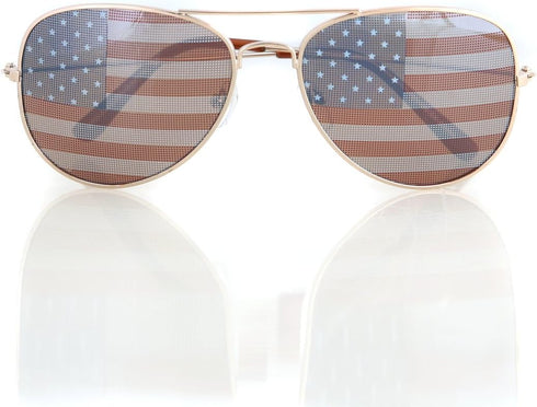 Aviator USA America American Flag Sunglasses - Great Accesory for 4th of July (Gold, Multi)...
