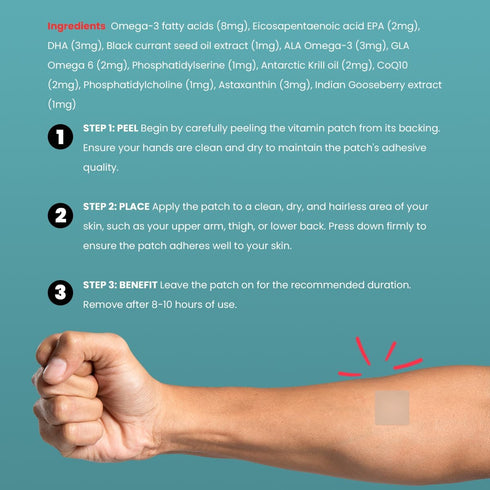 Omega-3 Plus Daily Patch - Self Adhesive Time Release Topical Patch, 8-10 Hours (42 Day Supply)...