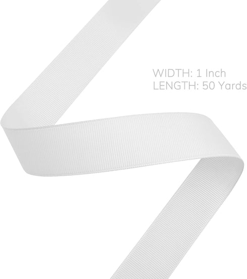 1 inch White Grosgrain Ribbon 50 Yards for Gift Wrapping Weddings DIY Floral Decor Sewing & More...