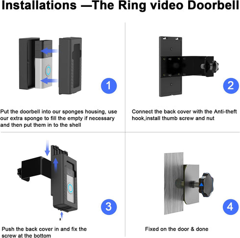 Anti-Theft Doorbell Door Mount,No-Drill Mounting Bracket for Video Doorbell Cover Holder Not Block Doorbell Sensor...