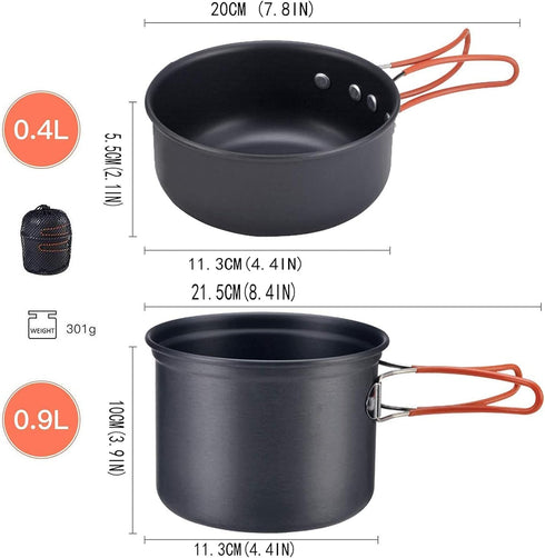 Bulin Camping Cookware Mess Kit, Nonstick Backpacking Cooking Set, Outdoor Cook Gear for Family Hiking, Picnic, Black, 3PC...