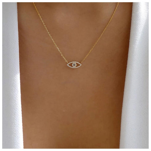 Bohemia Cz Evil Eye Necklace Crystal Eye Pendant Necklace Pave Evil Eye Choker Necklace Gold Lucky Eye Halo Necklace Jewelry for Women and Girls...