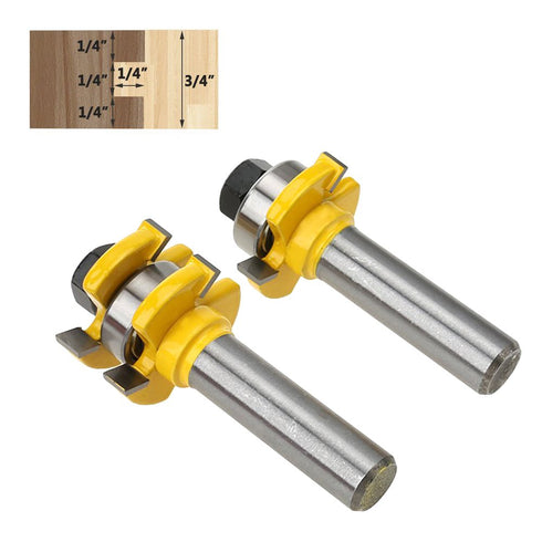 Tongue and Groove Router Bit, Set of 2 Grooving Router Bit 3/4" Stock 3 Teeth T Shape 1-3/8 Inch Diameter Wood Milling Saw Cutter Door Flooring Wo...