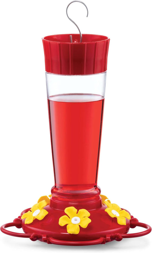 Hummingbird Feeder 10 oz. Plastic Hummingbird Feeders for Outdoors, with Built-in Ant Guard - Circular Perch with 5 Feeding Ports - Wide Mouth for...