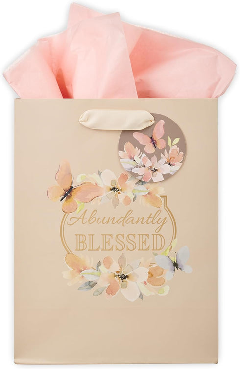 Christian Art Gifts Gift Bag/Tissue Paper Set Abundantly Blessed Deuteronomy 7:13 Bible Verse, Pink Butterfly, Medium...