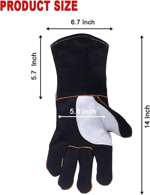 TOPDC Welding Gloves 14 Inches Fire/Heat Resistant Leather For Mig,Tig,Stick,Forge,BBQ,Grill, Fireplace,Wood Stove, Furnace,Pot,Oven...