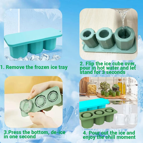 Silicone Ice Cube Tray for Tumbler Cup, 3pcs Ice Cube Maker With Lid for 20-30oz Stanley, for Cocktails, Whiskey, Drinks, Coffee (green)...