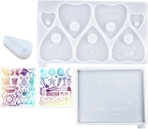 Spirit Board Planchette Epoxy Resin Silicone Molds Raven Skull Pendant, Holographic Transparent Films, Gothic Jewelry Casting Supplies 5-Count...