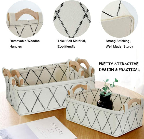 Storage Baskets for Organizing Toys Small Basket White Basket Felt Fabric Basket Bins for Home Office Closet Bathroom Bedroom Playroom Decorative ...