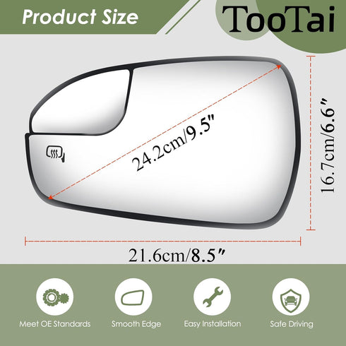 Driver Side Mirror Glass compatible with Ford Fusion 2013-2020, Heated, Back Plate, w/o Blind Spot Detect...