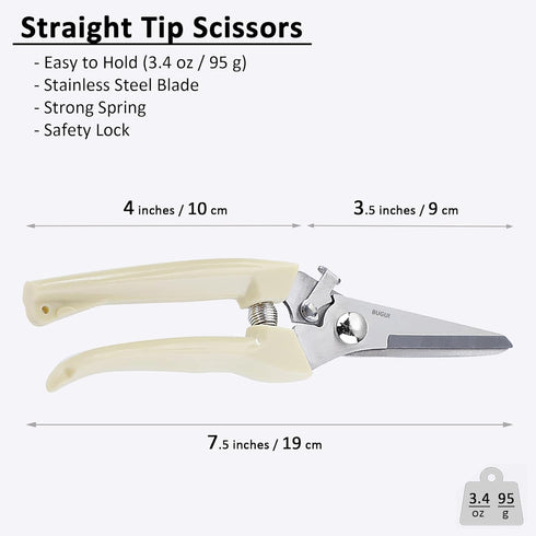 BUGUI Lightweight Garden Scissors - 7.5" Straight Blade Gardening Tool, Sharp Flower Shears for Cutting Flowers, Trimming Plants, Bonsai, Fruits P...
