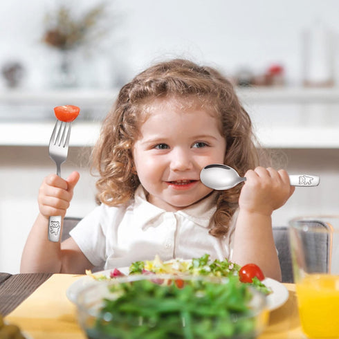 Pimoys 6 Pieces Toddler Utensils Kids Silverware Stainless Steel Toddler Forks and Spoons Set, Metal Children's Safe Flatware Kids Cutlery Set, 3 ...