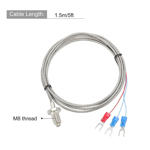 MECCANIXITY PT100 Thermocouple Temperature Sensor M8 Screw Temperature Probes 5ft -50 to 200°C(-58 to 392°F)...