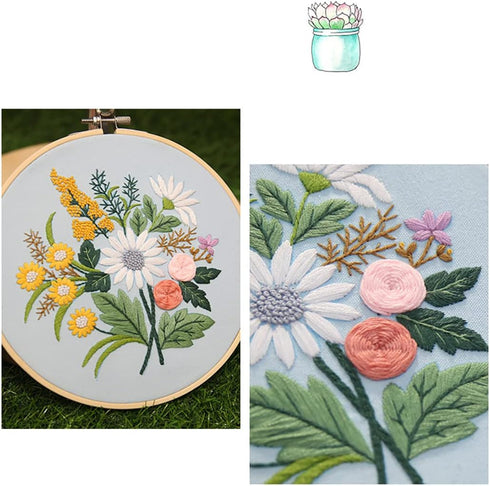OXYPLAY 3 PCS Hand Embroidery Material Kit for Beginners, DIY Material Kit, Embroidery Starter Kit, Embroidery Cloth, Needle, Hoop, Thorn Flower H...