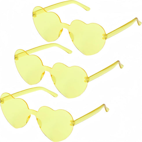 3 Pair Heart Shaped Sunglasses for Women, Heart Glasses, Heart Sunglasses, Light Yellow...