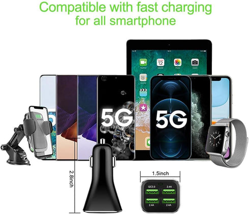 USB Car Charger Adapter, QC 3.0 Fast car Charger, 4-Port Multi 9.6 Amp 48W Rapid Car Charger Compatible with iPhone 13/12/11 Pro Max, Samsung Gala...