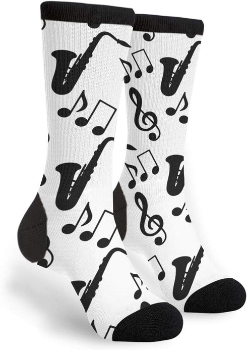 Musical Music Notes Treble Clef Saxophone Novelty Socks For Women & Men...