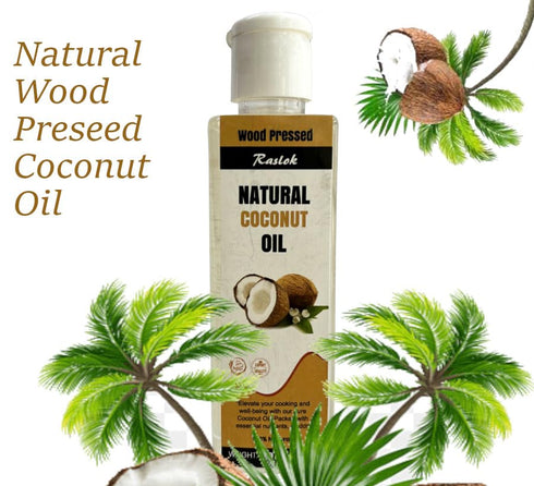 Raslok Wood Pressed 100% Natural Coconut Oil | Naturally Process | Natural Flavor | Pure Coconut Oil | Ideal for culinary, skincare, and hair care...