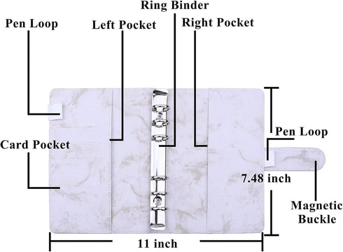 Antner A6 Budget Binder Refillable 6 Ring Notebook Planner Cover for A6 Refill Paper, Money Saving Binder for Cash Envelopes, Marble A6 Mini Perso...