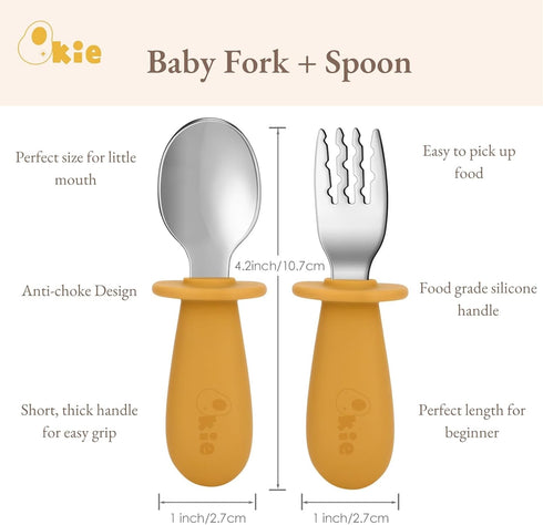 Toddler Utensils, Toddler Forks and Spoons, Baby Spoons Self Feeding, Stainless Steel Baby Silverware with BPA Free Silicone Easy Grip, 8 Months+ ...