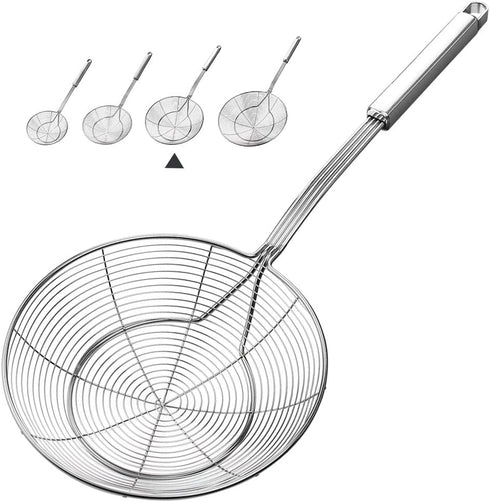 YFWOOD 7 Inch Spider Strainer Skimmer, Reinforced Double Coil Wire Skimmer with Large Handle Solid Stainless Steel Strainer Ladle,for Kitchen Deep...