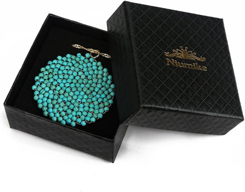 Niumike Handmade Crystal Circle Pendant Necklace for Women Disc Long Statement Necklaces with Box...