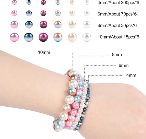 Suhome 1890pcs 4/6/8/10mm Multicolored Faux ABS Pearls Beads, Loose Round Spacer Beads, Smooth Rainbow Beads for Jewelry Making, Bracelets, Earrin...