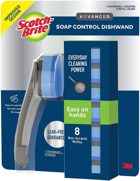 Scotch Brite Advanced Soap Control Dishwand and Scraper, 8 Non-Scratch Refills...