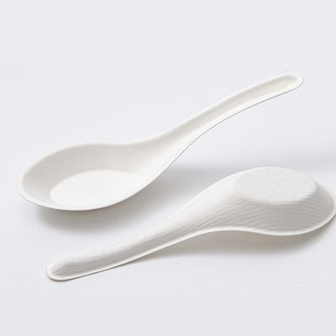 Eco Friendly Disposable Soup Spoons, Sugarcane Fiber Spoon, Healthy and Sturdy, 5.5" Asian Soup Spoons, for Take-out Ramen Pho Noodles(50PCS)...