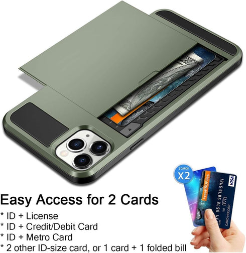 Vofolen Case for iPhone 11 Pro Case Wallet Credit Card Holder Slot Sliding Door Hidden Pocket Anti-Scratch Dual Layer Hybrid Protective Hard Shell...
