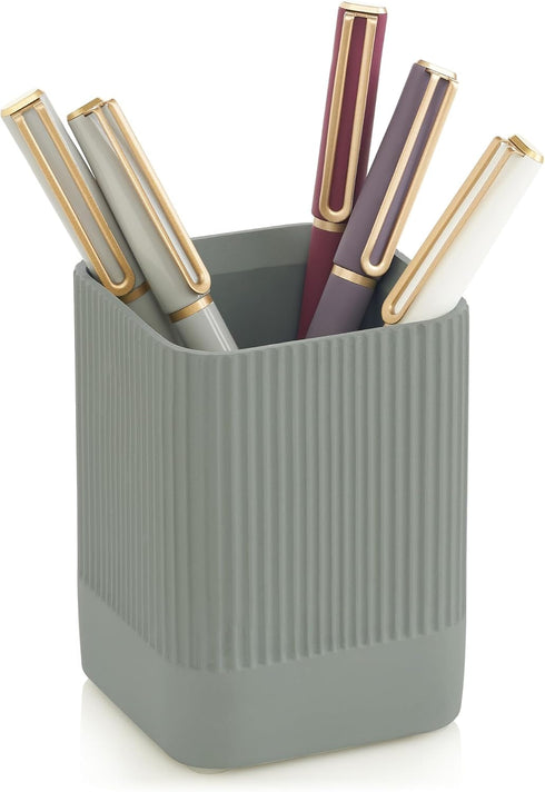 KIBAGA Aesthetic Pen Holder for Desk - Modern Concrete Pencil Holder - Cute and Functional Desk Organizer for Office Supplies - Stylish Office Dec...