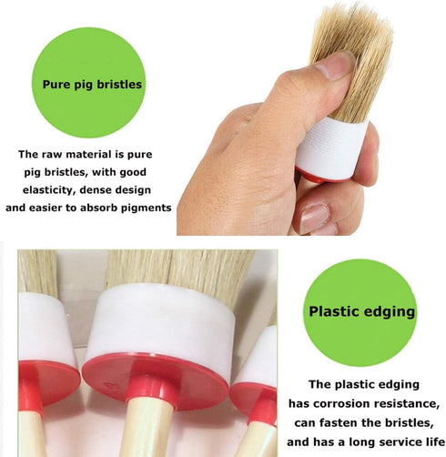 Natural Bristle Chalk Paint Wax Brush Wood Handle Round Paint Brushes for Paint Oil Watercolor Paints Waxing Brushes,Furniture, DIY Art Crafts(7PA...
