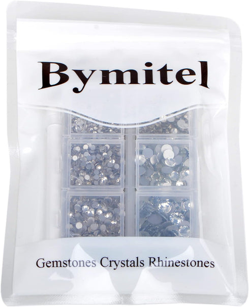 Bymitel 5000 Pieces 6 Mixed Sizes Glue Fix on Glass Rhinestones Round Crystal Gems Flatback for DIY Jewelry Making with one Picking Pen(6-Sizes 50...