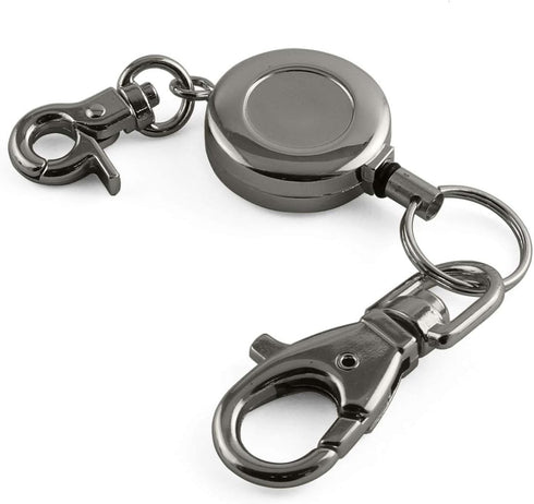1PCS Retractable Key Chain with Hook Zinc Alloy High Resilient Anti-lose Stretch Key Ring Holder Tool Telescopic Rope Black...