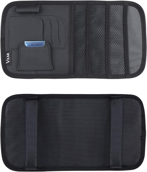 Car Sun Visor Organizer Pocket Storage Pouch Case Leather Holder Portable (Black 3 Mesh)...