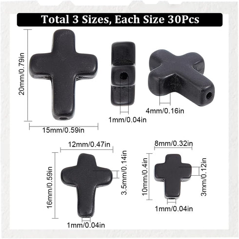 SUNNYCLUE 1 Box 90Pcs Black Cross Beads 3 Sizes Small Stone Cross Bead 10/16/20mm Mini Tiny Synthetic Turquoise Gemstone Beads Charms Easter Holid...