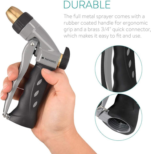 Navaris Garden Hose Nozzle Spray - High Pressure Metal Water Gun Sprinkler with Ergonomic Trigger for Lawn, Gardening, Car Washing, Watering Plant...